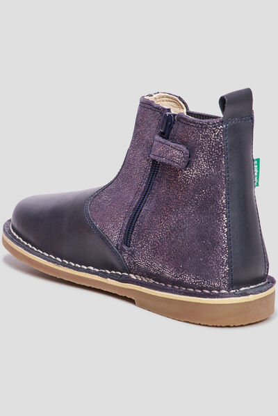 Bottines irisées en cuir Kickers Maelio bleu marine fille