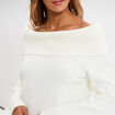 Pull col bardot cintrée manches longues blanc femme