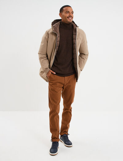 Pull col roul&eacute; manches longues marron fonc&eacute; homme