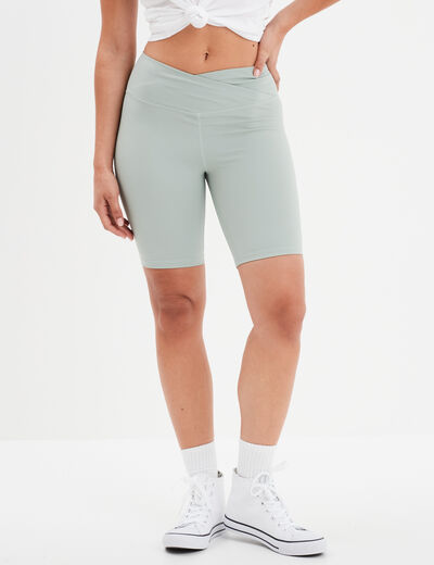Legging court cycliste stretch taille V vert pastel femme