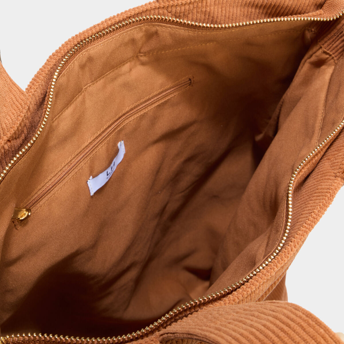 Sac tote bag zipp&eacute; effet velours camel femme