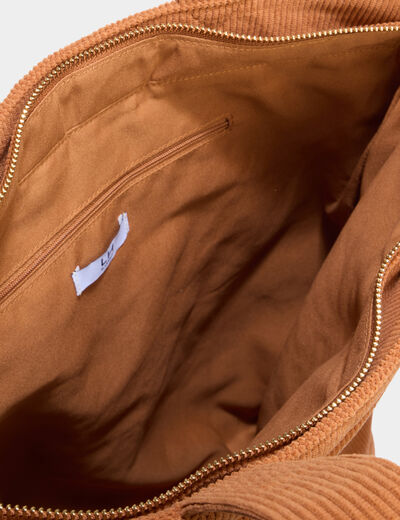 Sac tote bag zipp&eacute; effet velours camel femme