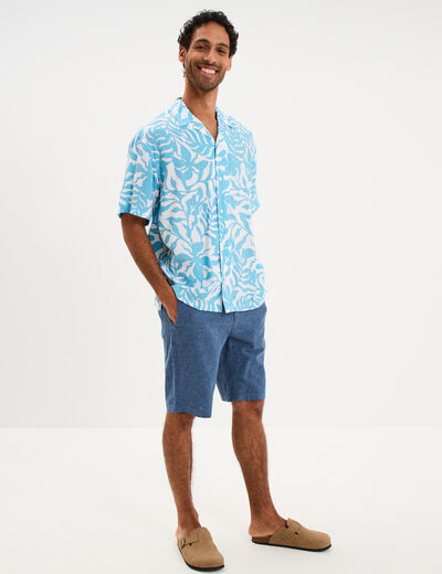 Chemise l&eacute;g&egrave;re textur&eacute;e manches courtes bleu turquoise homme