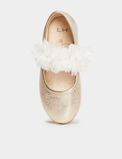 Ballerines cérémonie détails fleurs jaune or fille