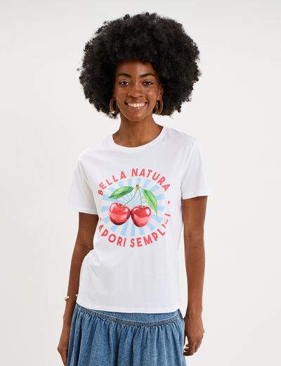 T-shirt droit avec manches courtes coton ecru femme