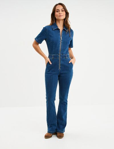 Combinaison pantalon en jean zippée denim stone femme