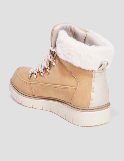 Bottines fourr&eacute;es &agrave; lacets Trappeur sable femme