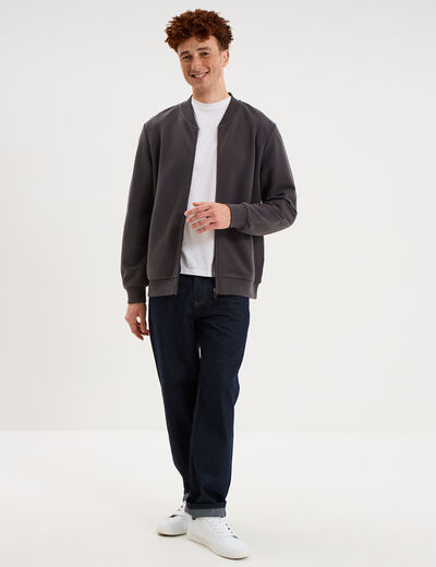 Gilet reli&eacute;f&eacute; manches longues zipp&eacute; gris fonc&eacute; homme