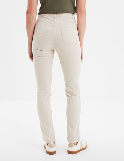 Pantalon slim en coton elasthanne beige femme