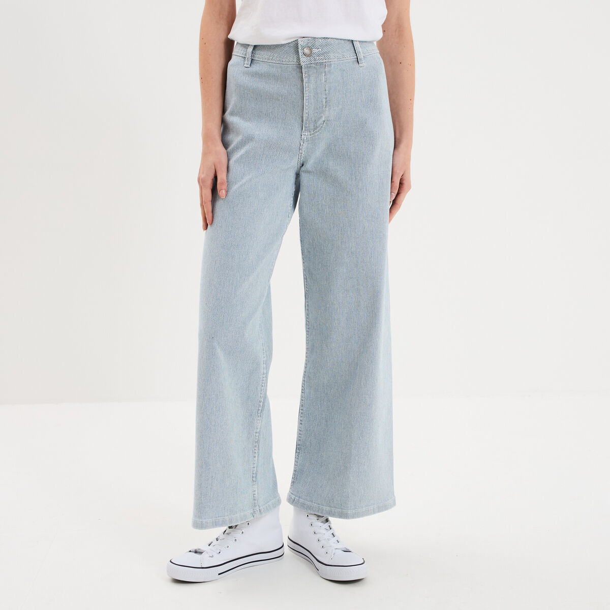 Pantalon flare cropped taille haute blanc femme