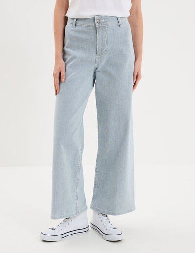 Pantalon flare cropped taille haute blanc femme