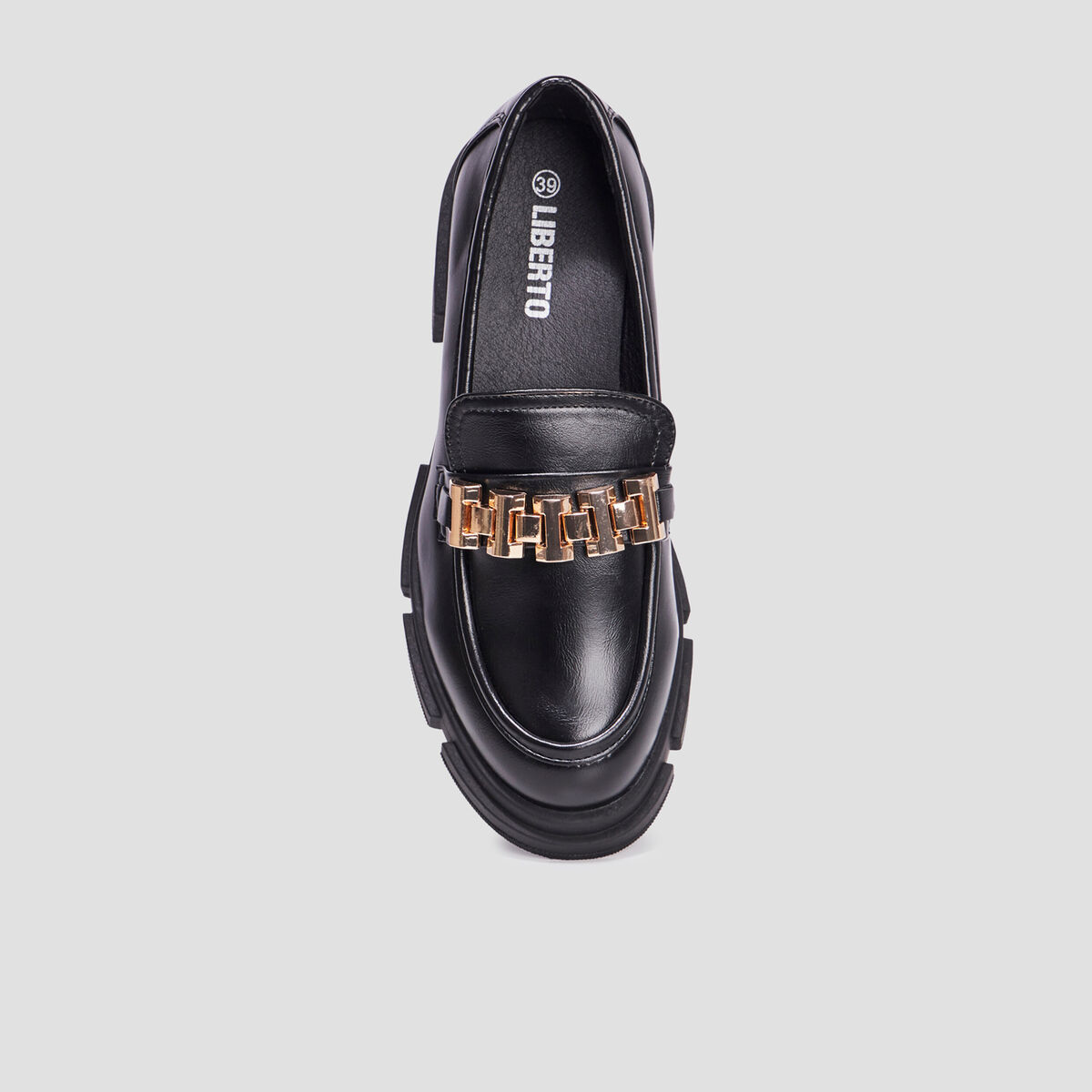 Mocassins à talons et détails chaînes noir femme