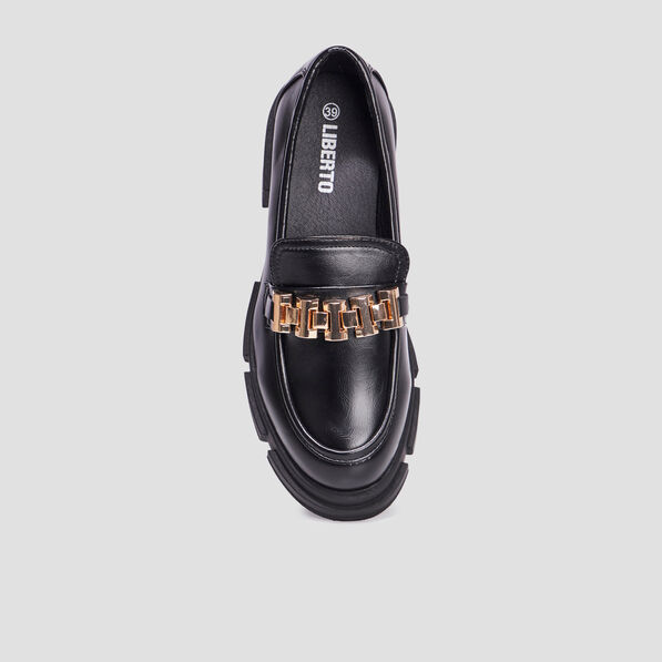 Mocassins à talons et détails chaînes noir femme