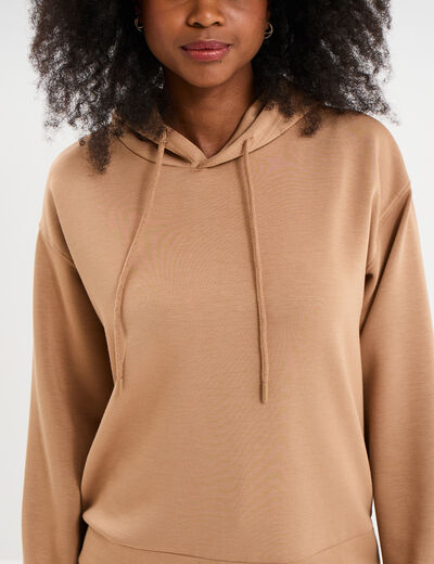 Sweat hoodie manches longues à capuche taupe femme