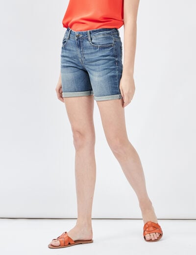 Short slim en jean délavé denim stone femme