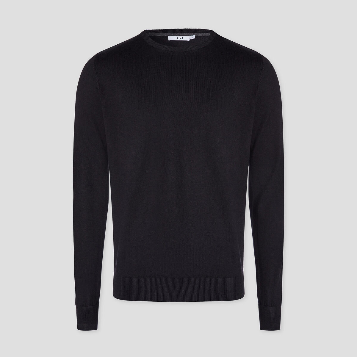 Pull droit col rond coton m&eacute;lang&eacute; noir homme
