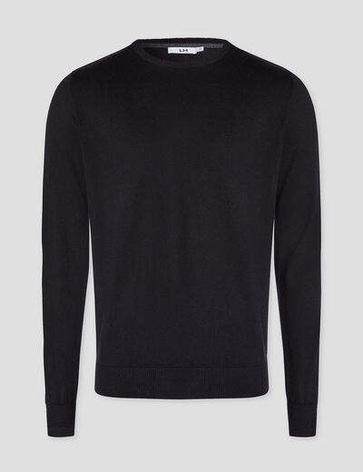 Pull droit col rond coton m&eacute;lang&eacute; noir homme