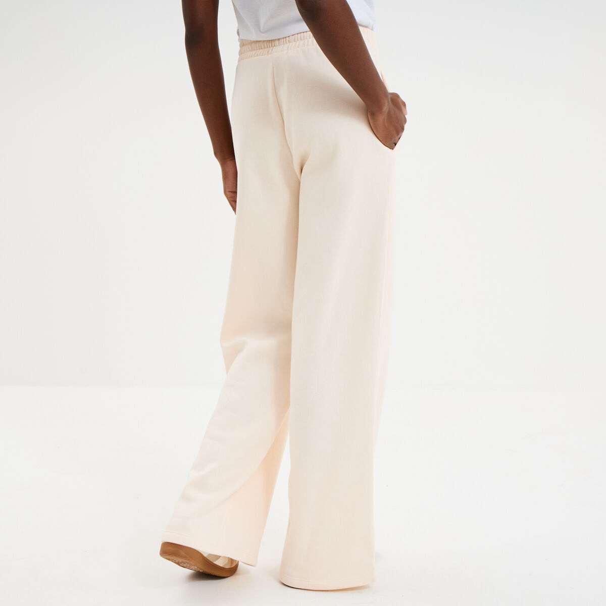 Pantalon jogging large taille &eacute;lastiqu&eacute;e beige femme