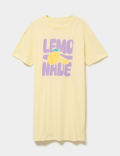 Chemise de nuit manches courtes coton jaune clair femme