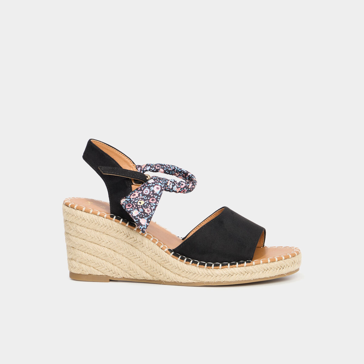 Sandales espadrille compens&eacute;es su&eacute;dine noir femme