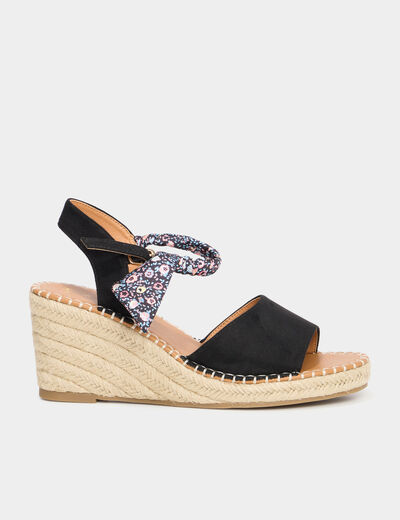 Sandales espadrille compens&eacute;es su&eacute;dine noir femme