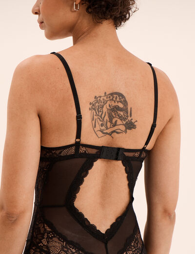 Body padd&eacute; en dentelle avec la&ccedil;age noir femme