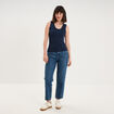 D&eacute;bardeur coton bords dentelle bleu marine femme