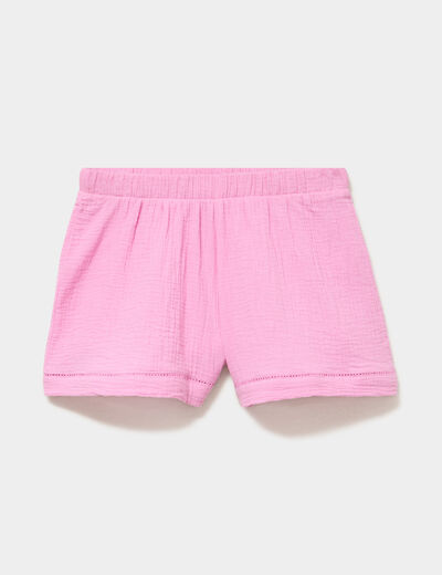Bas de pyjama short gaze de coton rose femme