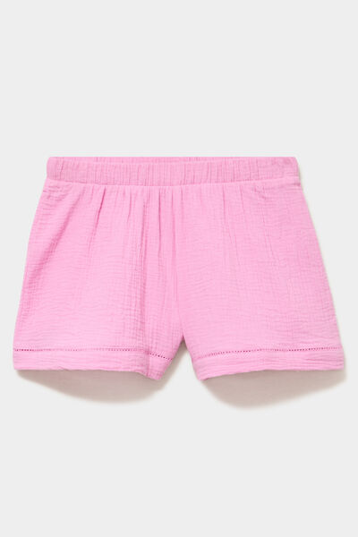 Bas de pyjama short gaze de coton rose femme