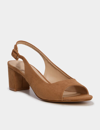 Sandales slingback su&eacute;dine bouts ouverts marron femme