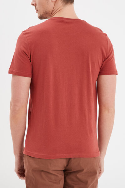 T-shirt droit en coton manches courtes rouge fonc&eacute; homme