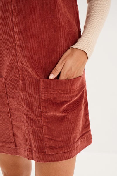Robe chasuble courte effet velours rouge fonc&eacute; femme