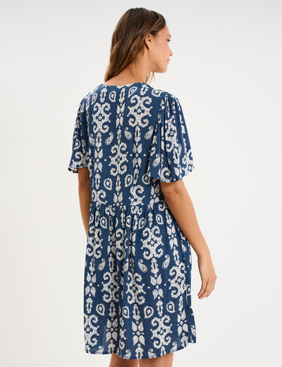 Robe fluide genou col en V bleu marine femme