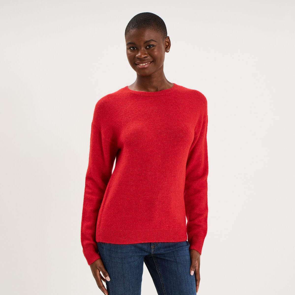 Pull col rond manches longues rouge femme