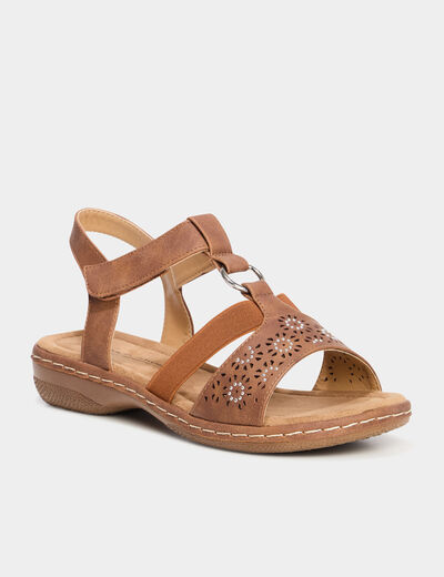 Sandales talons compens&eacute;s marron clair femme