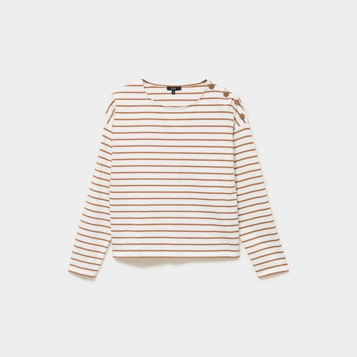 T-shirt marini&egrave;re col rond avec boutons ecru femme