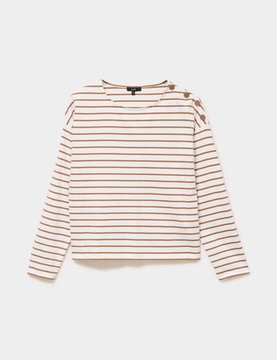 T-shirt marini&egrave;re col rond avec boutons ecru femme