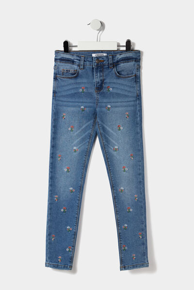 Jeans skinny brodé Creeks denim double stone fille
