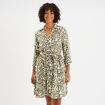 Robe col chemise ceinturée manches 3/4 blanc femme