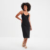 Robe housse col en V aspect ajouré noir femme