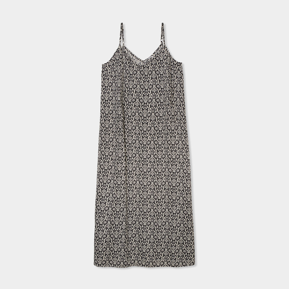 Robe longue droite fluide à bretelles noir femme