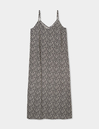 Robe longue droite fluide à bretelles noir femme