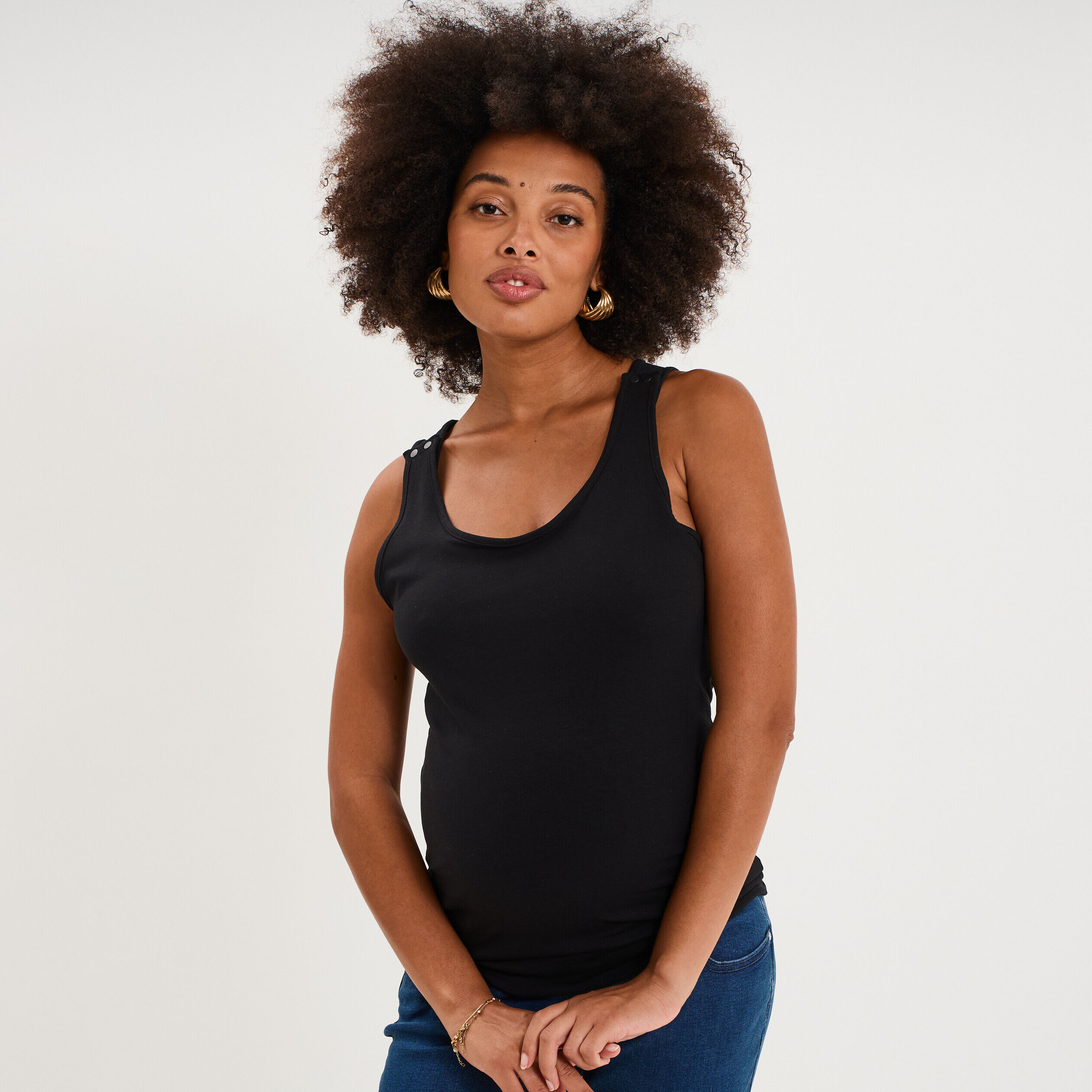 Débardeur allaitement col rond stretch noir femme maternité