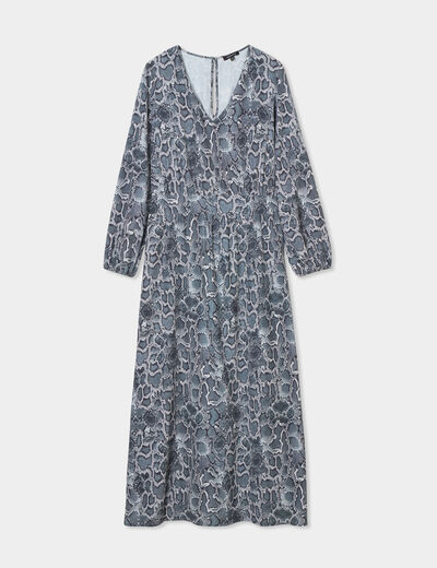 Robe midi fluide manches longues gris femme