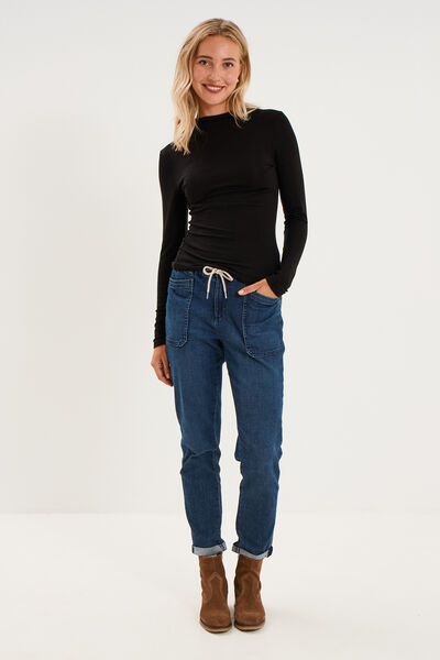 T-shirt cintr&eacute; col montant lyocell noir femme