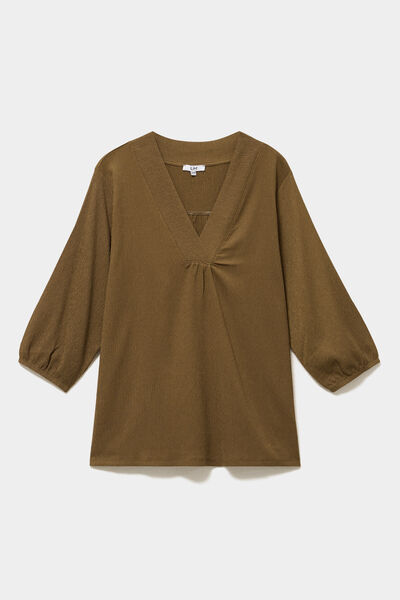 Blouse oversize manches 3/4 et col en V beige femme grande taille