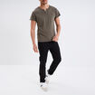T-shirt col tunisien manches courte vert kaki homme