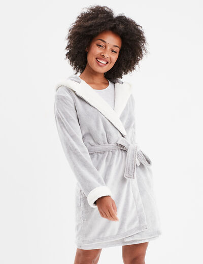 Peignoir à capuche taupe femme