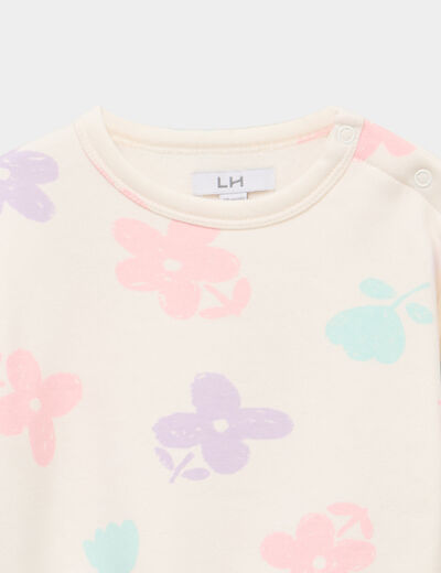 Sweat molletonn&eacute; manches longues creme b&eacute;b&eacute; fille