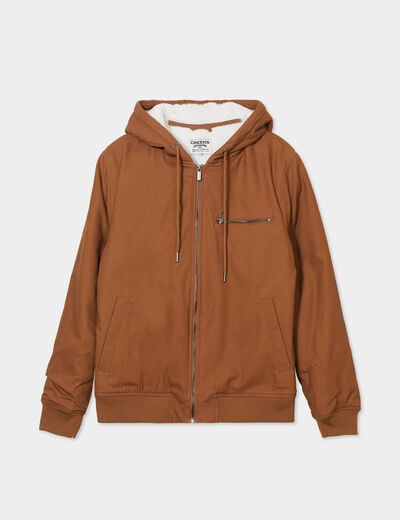 Blouson doublé à capuche coton marron homme
